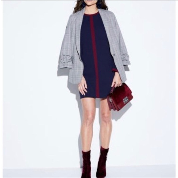 Alexia Admor Flare Sleeve Contrast Seam Sheath Dress Navy Burgundy Size XS - Picture 2 of 8